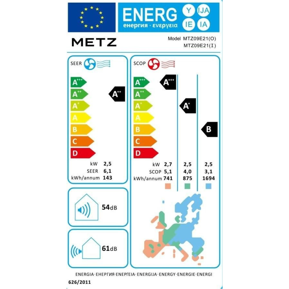 METZ Bleu MTZ09E23 κλιματιστικό inverter A+++/A++ 9000  Btu Wifi και ιονιστή