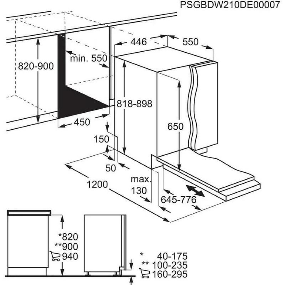 Εντοιχιζόμενο πλυντήριο πιάτων AEG FSE73527P, 10 σετ, 45cm,Λευκό  D 